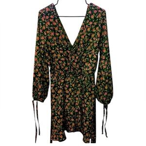 Green floral dress with waist tie and wrist ties